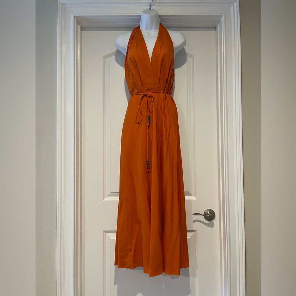 Zara Vibrant Orange Backless linen Dress
